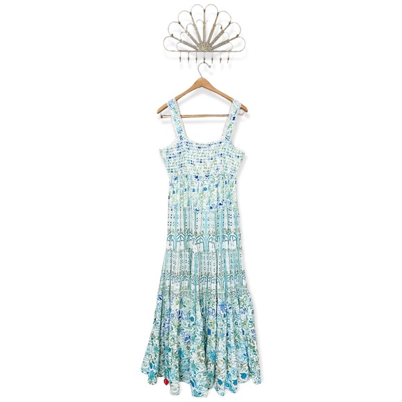 Rococo Sand Blue Green Multicolor Floral Sleeveless Tiered Maxi Dress - Picture 3 of 5